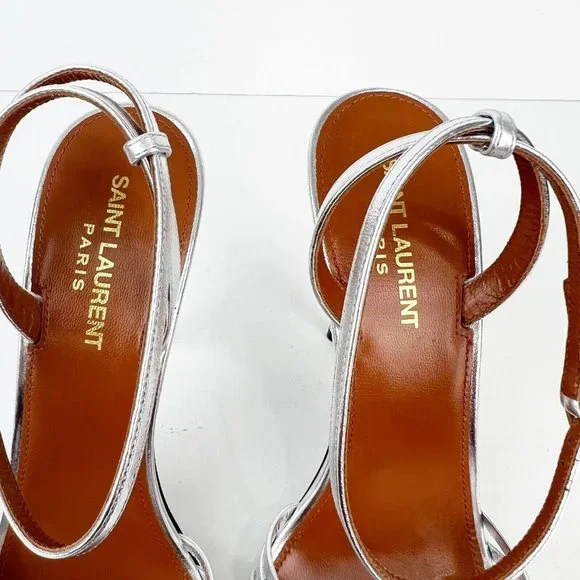 Saint Laurent Tina Strappy Leather High Heel Sandals NIB Size 39.5 US 9.5 - Picture 7 of 9